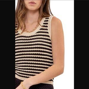 Buckle Blu Pepper Cream & Black Crochet Knit Tank Top